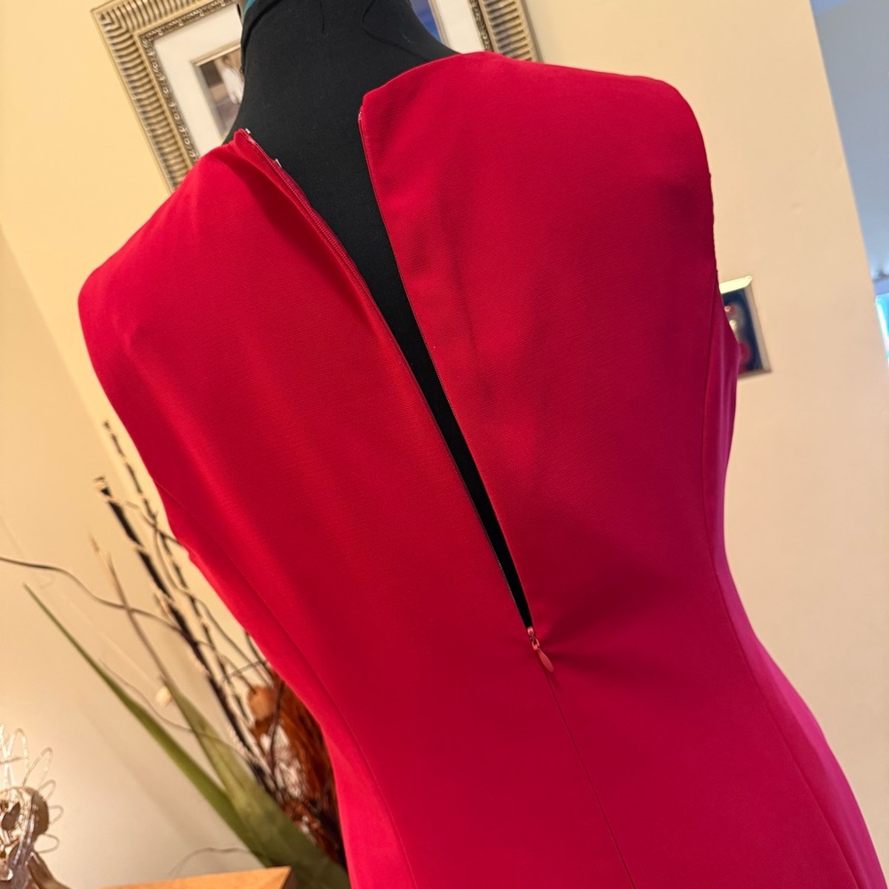 Elegant Red Sleeveless Tailored Dress - Picture 5 of 16